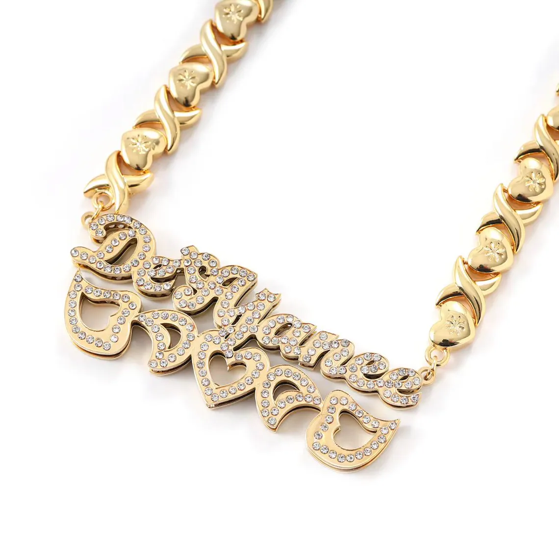 Custom Heart Xoxo Chain Double Layer Heart Name with Zircons Necklace