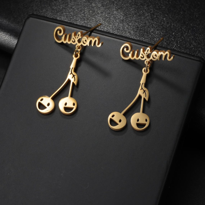 Custom Floral Cherry with Engraved Name Stud Earrings Dangle Earrings