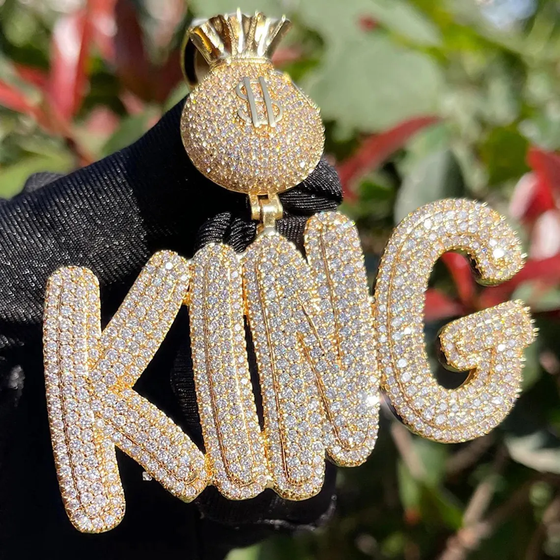 Rope Chain Money Bag Iced Out Zirconia Name Necklace