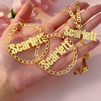 Mariner Chain Personalized Jewelry Set 2pcs Name Necklace And Name Earrings