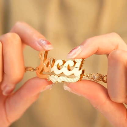 Double Layer Heart with Teddy XOXO Chain Personalized Custom Gold Plated Name Bracelet