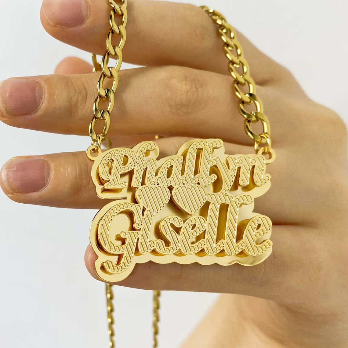 Double Layer Custom Couple Two Names with Two Heart Necklace