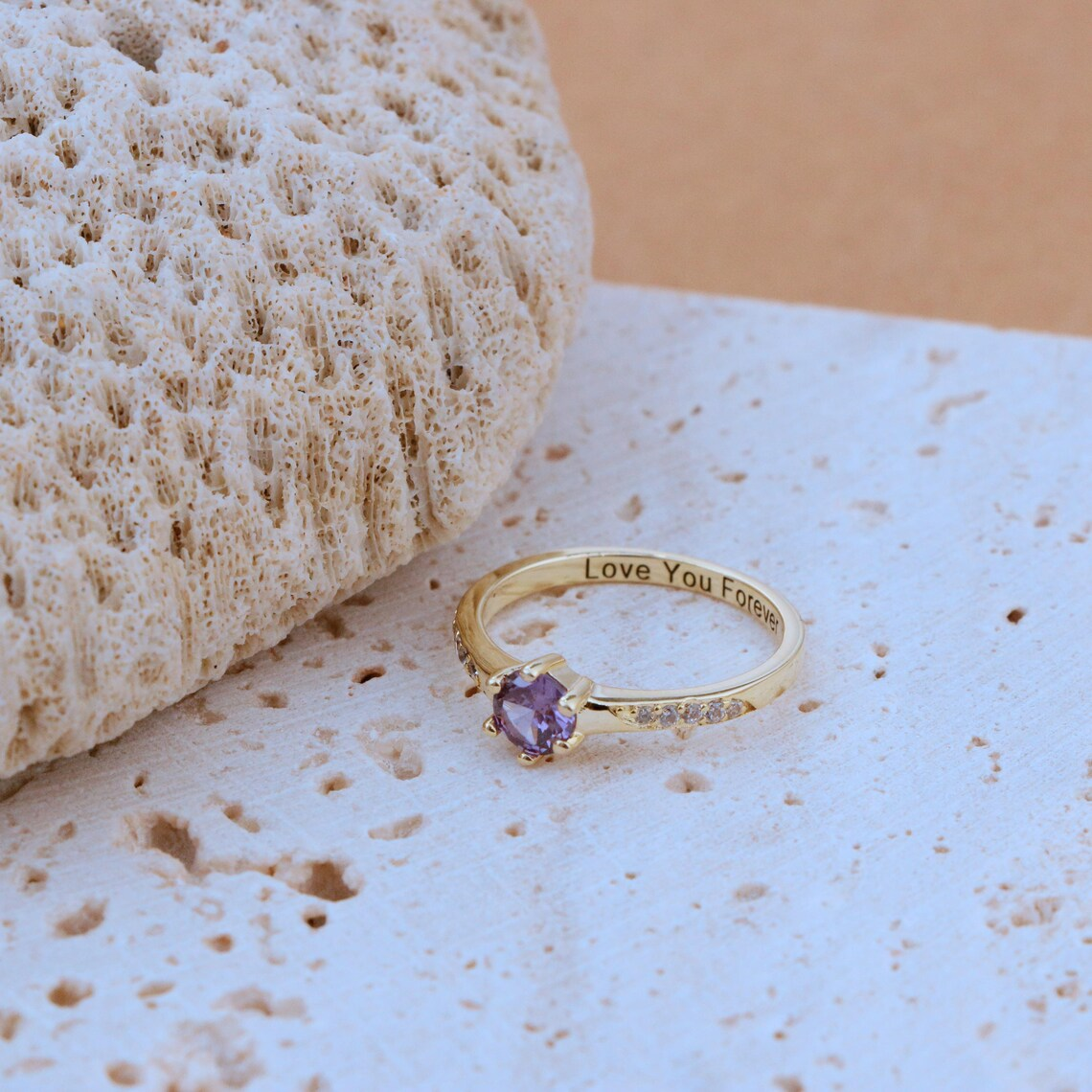 Custom Birthstone Engraved Name Ring Promise Ring