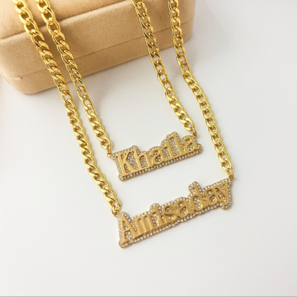 Street Style Diamond Bling Custom Name Necklace