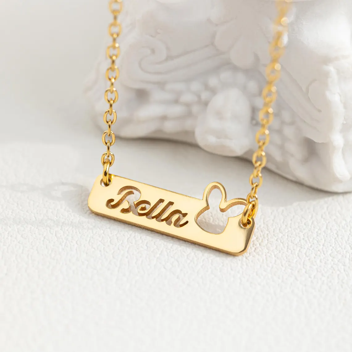 Hollow Bunny Rabbit Personalized Heart Name Bar Necklace Easter Gift