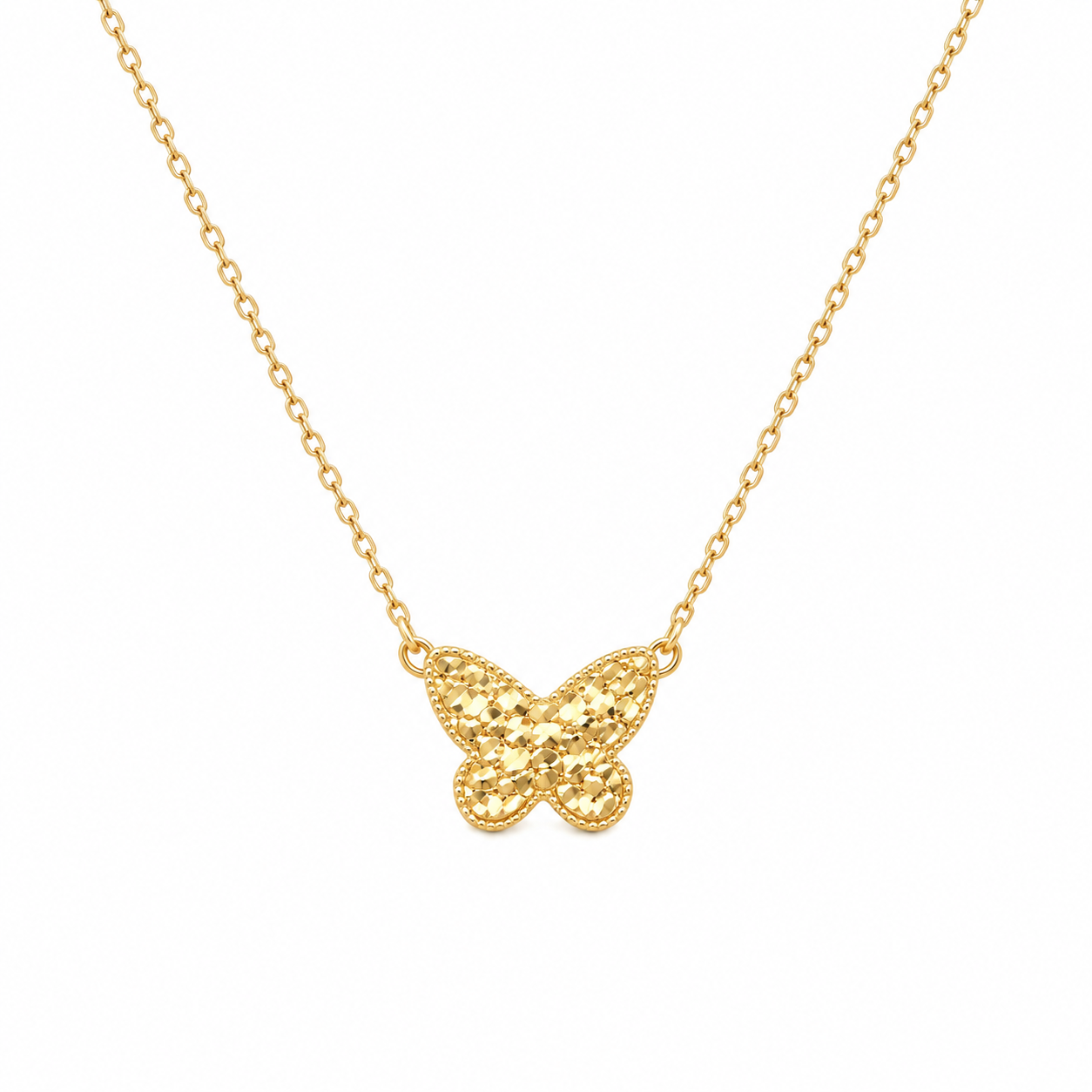Classic Gold Plated Nugget Style Butterfly Pendant Necklace