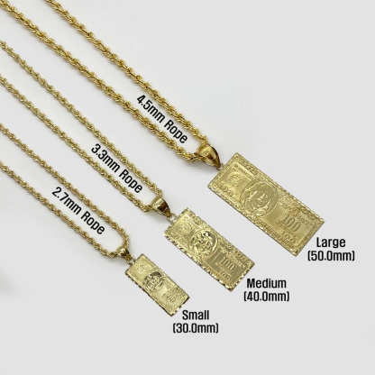 Hundred Dollar Bill Money Pendant Necklace and Bracelet Set