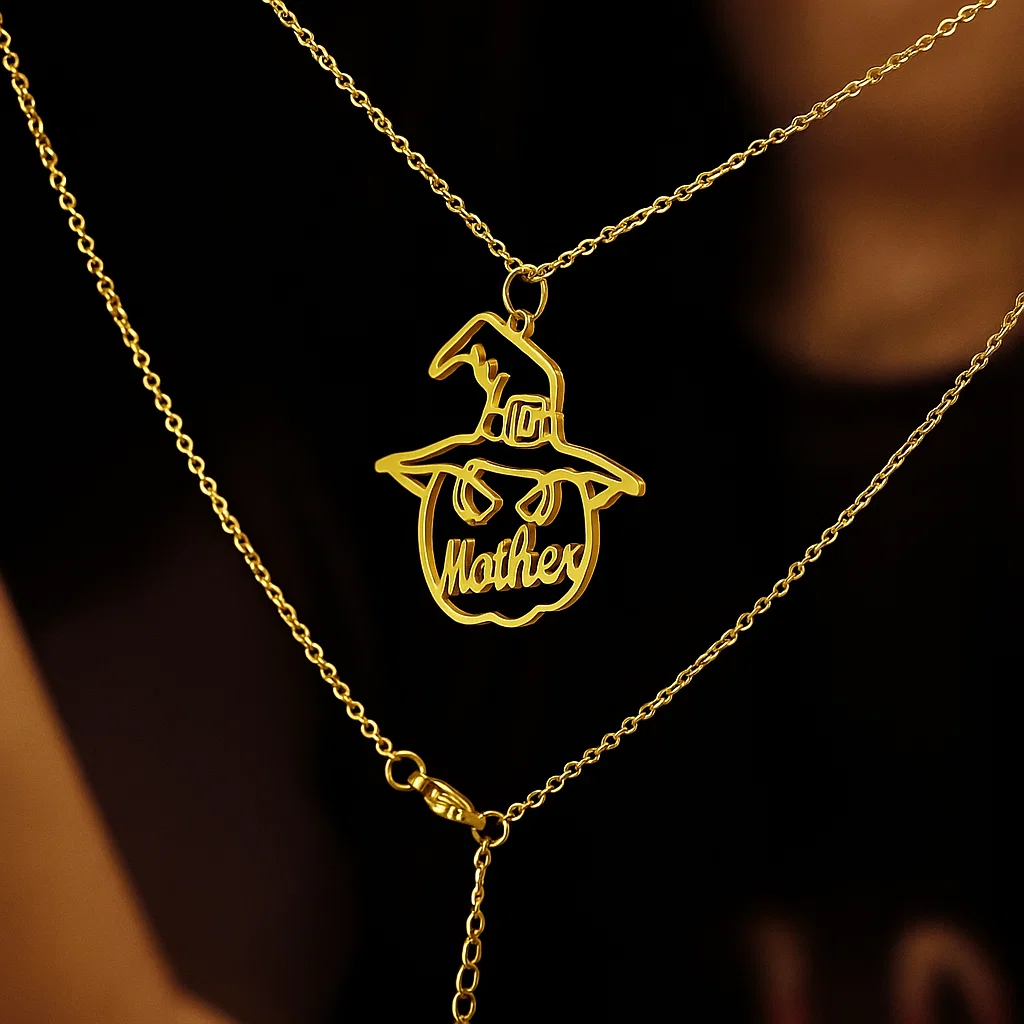 Halloween Personalized Pumpkin Pendant Nameplate Necklace