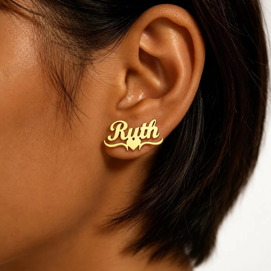 Personalized Heart Name Stud Earrings Gold Plated
