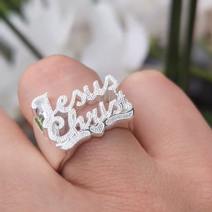 3D Two Names Couple Custom Heart Name Ring