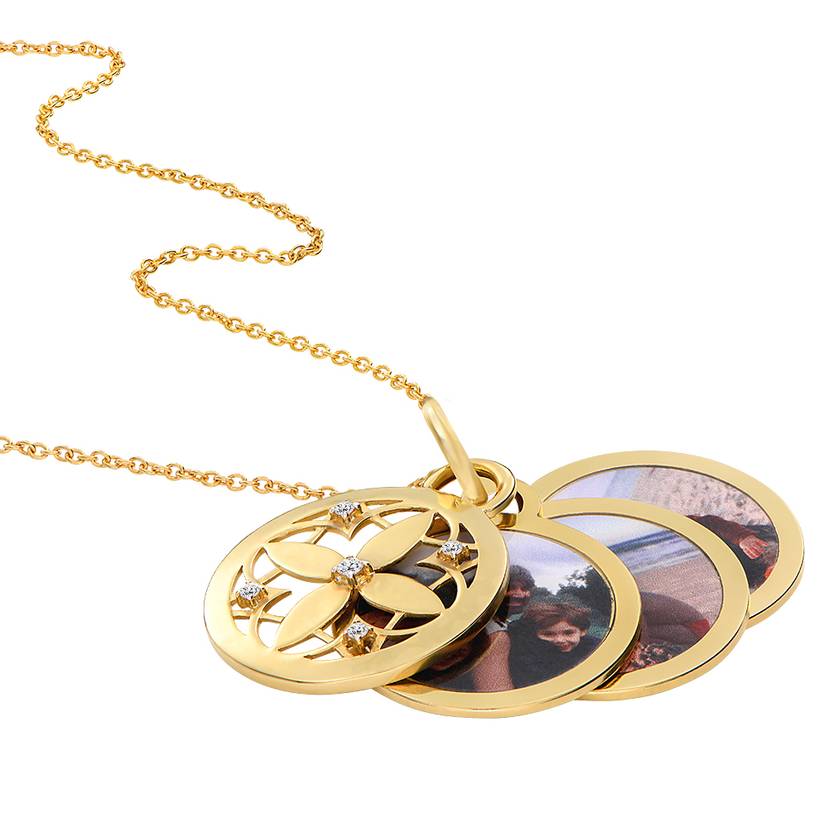 Personalized Floret Pendant Photo Necklace Gold Plated
