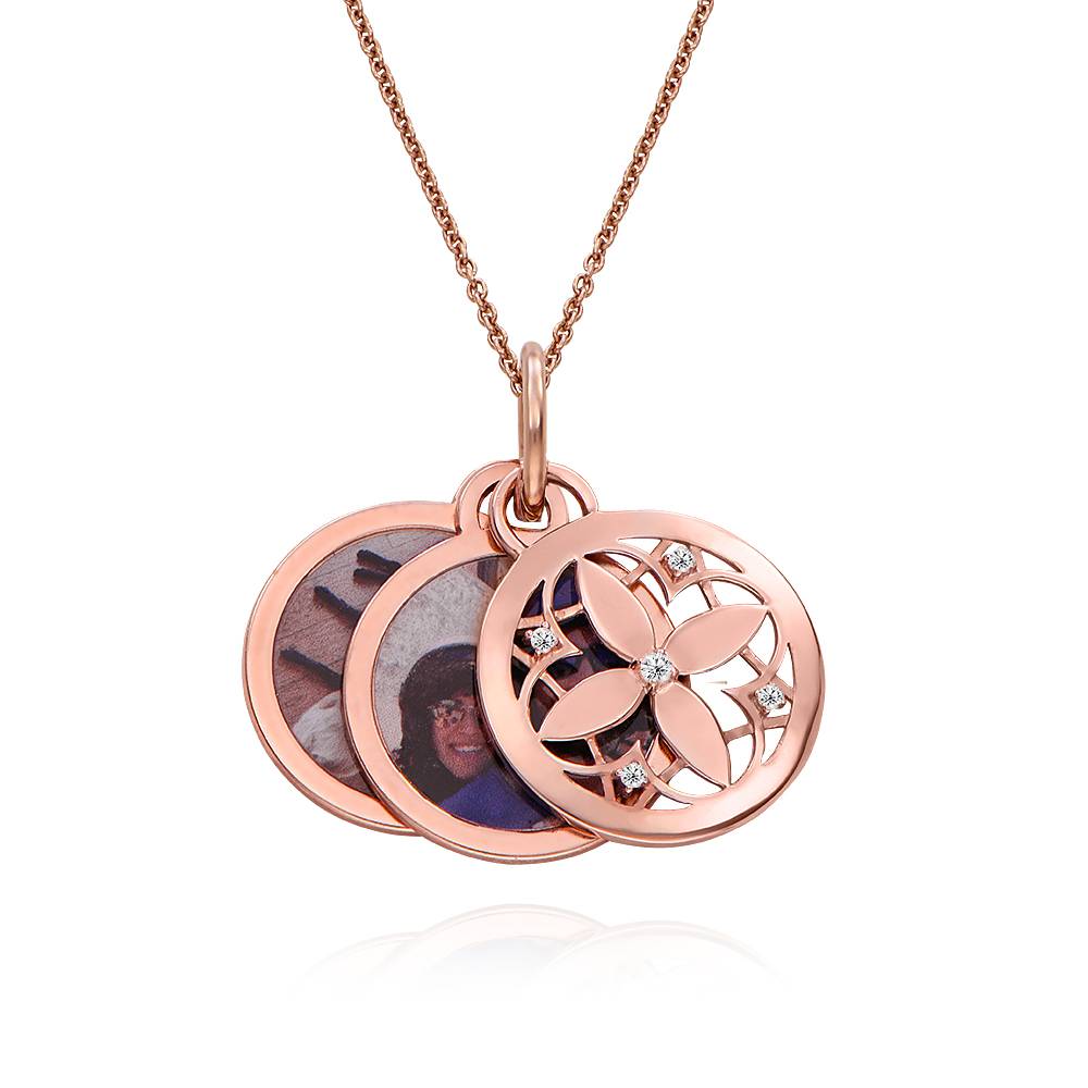 Personalized Floret Pendant Photo Necklace Gold Plated