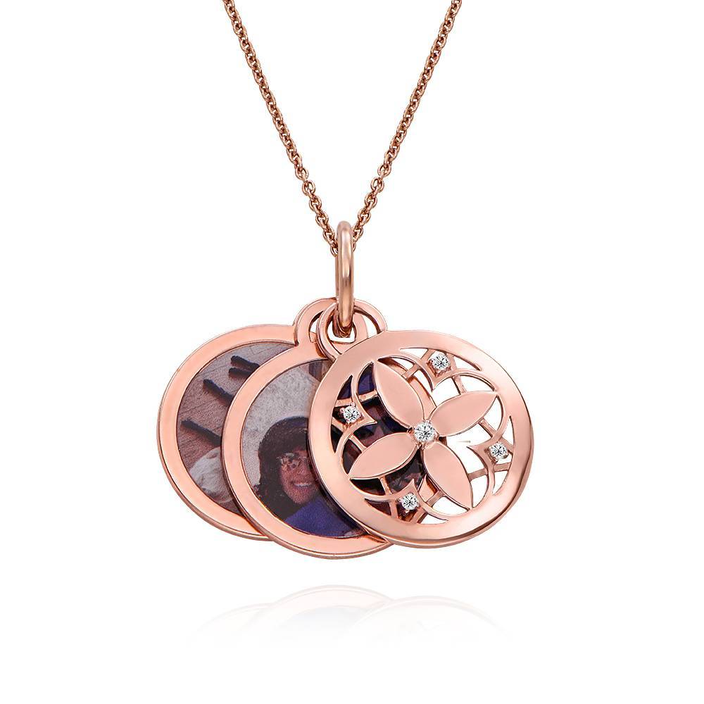 Personalized Floret Pendant Photo Necklace Gold Plated