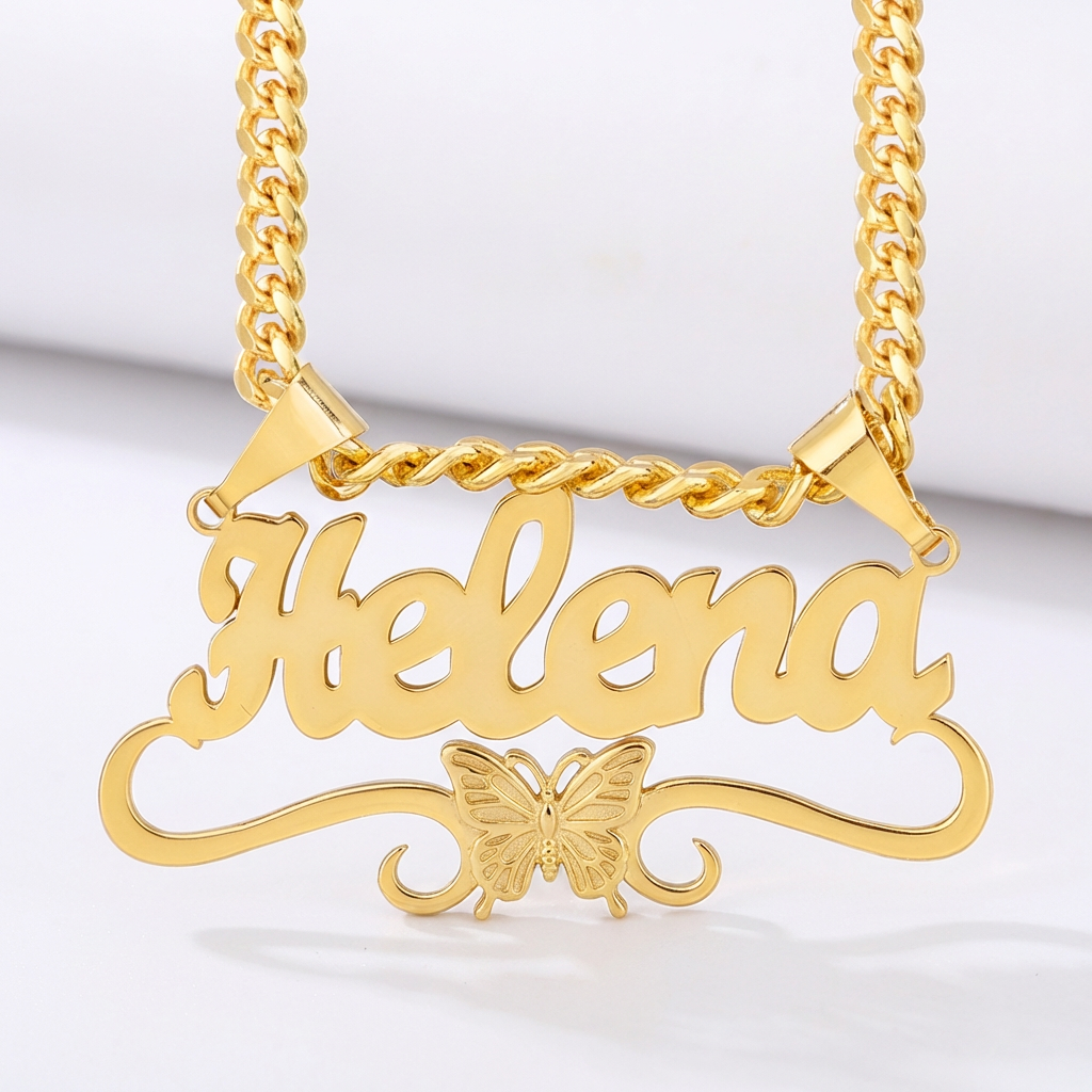 Personalized Butterfly Nameplate Pendant Necklace