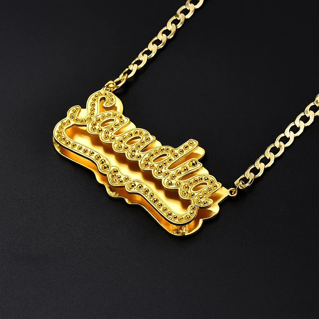 Double Layer Heart Nameplate Personalized Custom Gold Plated Name Necklace