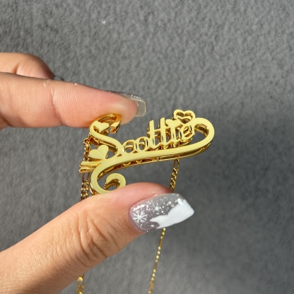 Double Plate Personalized Nameplate 3D Necklace With Heart Valentine's Day Gift