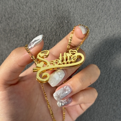 Double Plate Personalized Nameplate 3D Necklace With Heart Valentine's Day Gift