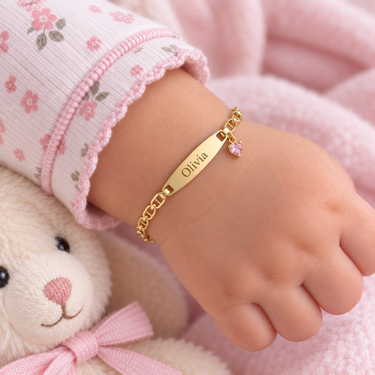 Mariner Chain Bar Engraved Name Bracelet with Heart Birthstone