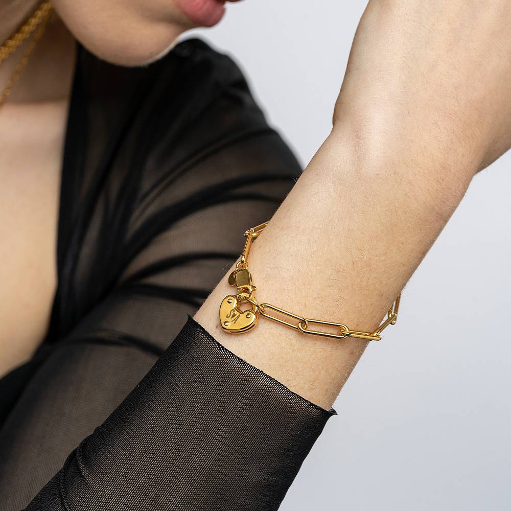 Heart Charm Lock Bracelet Custom Gold Plated Engraved Bracelet