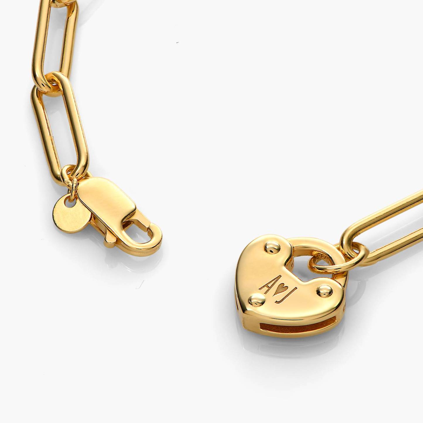 Heart Charm Lock Bracelet Custom Gold Plated Engraved Bracelet