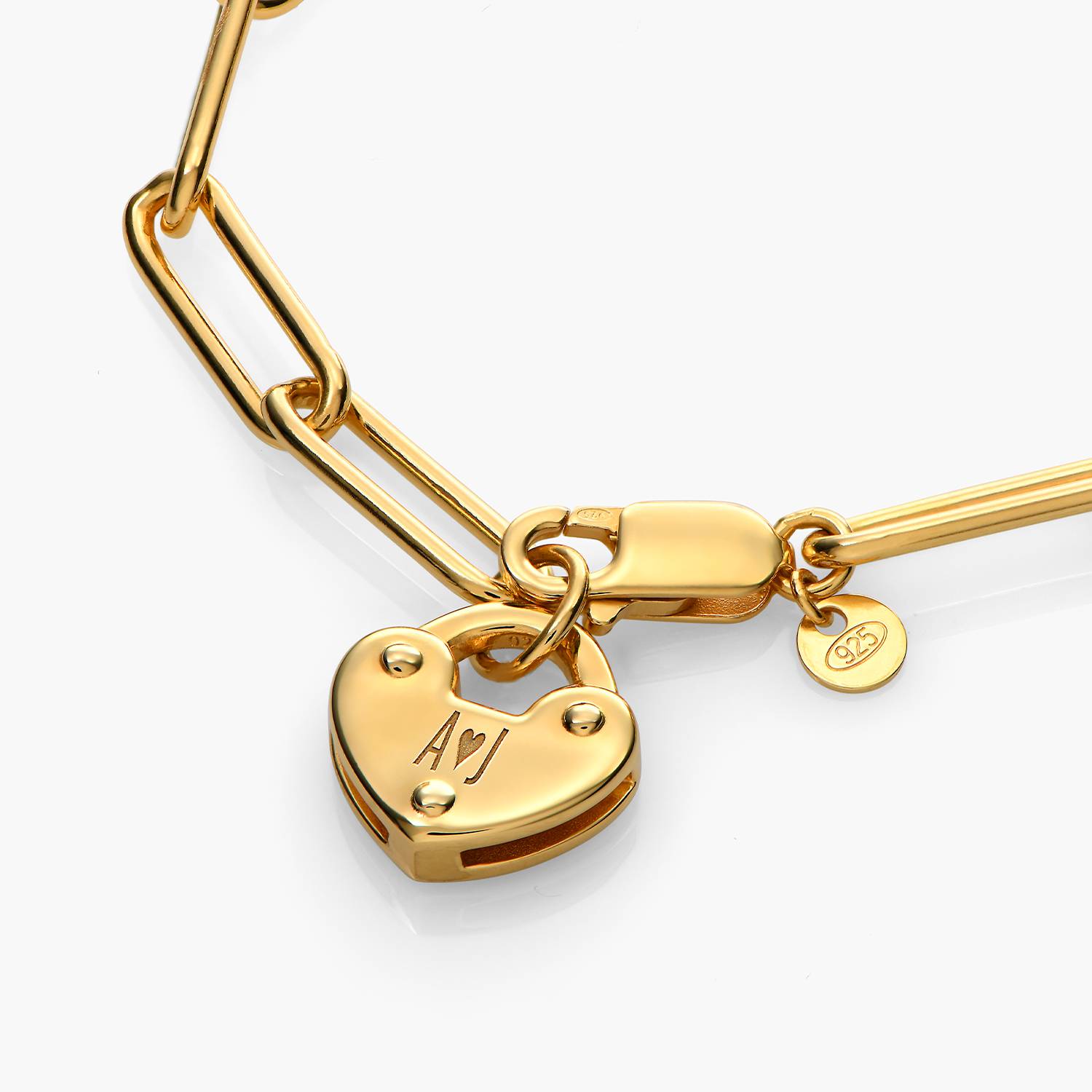 Heart Charm Lock Bracelet Custom Gold Plated Engraved Bracelet