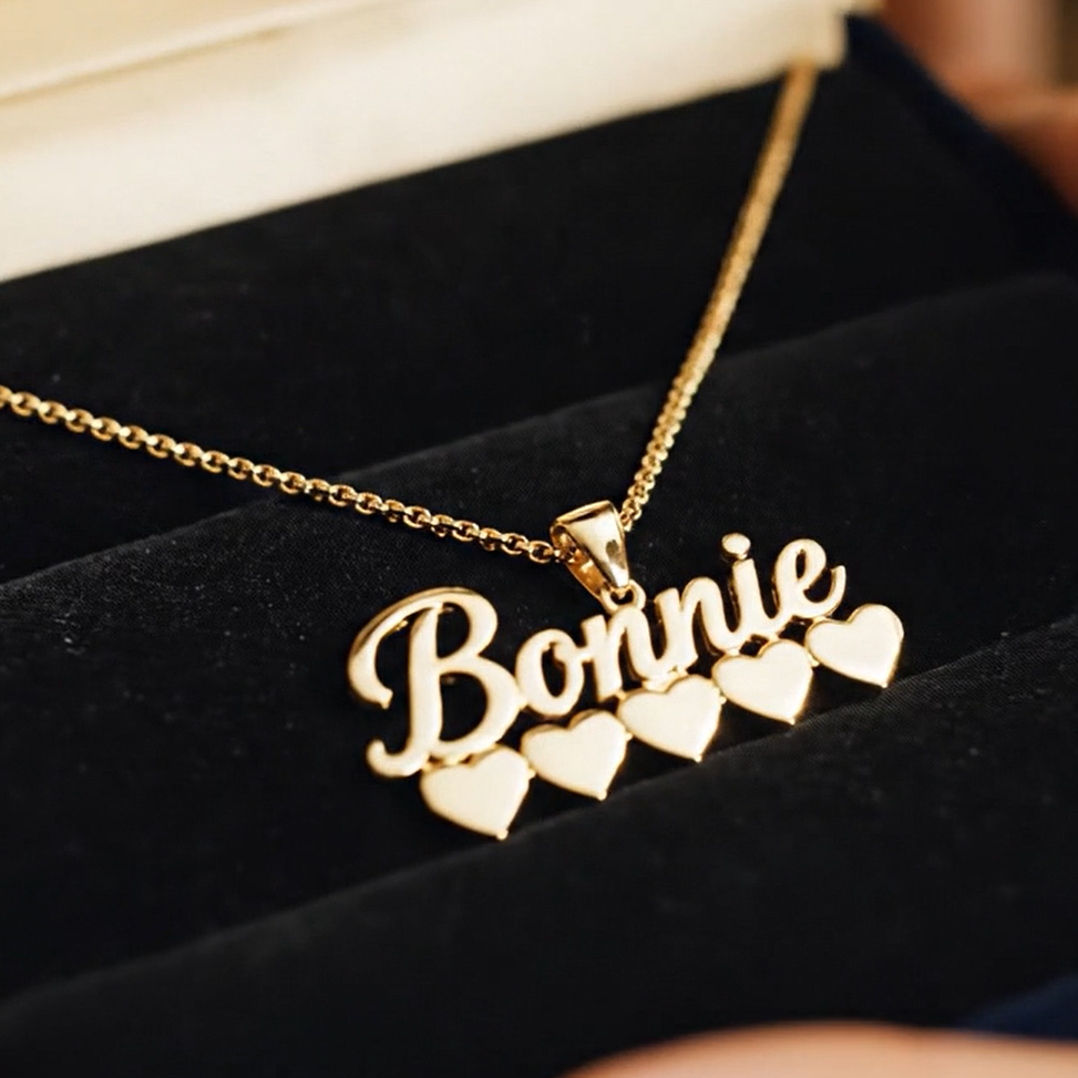 Personalized Multi Hearts Nameplate Necklace Gifts For Her