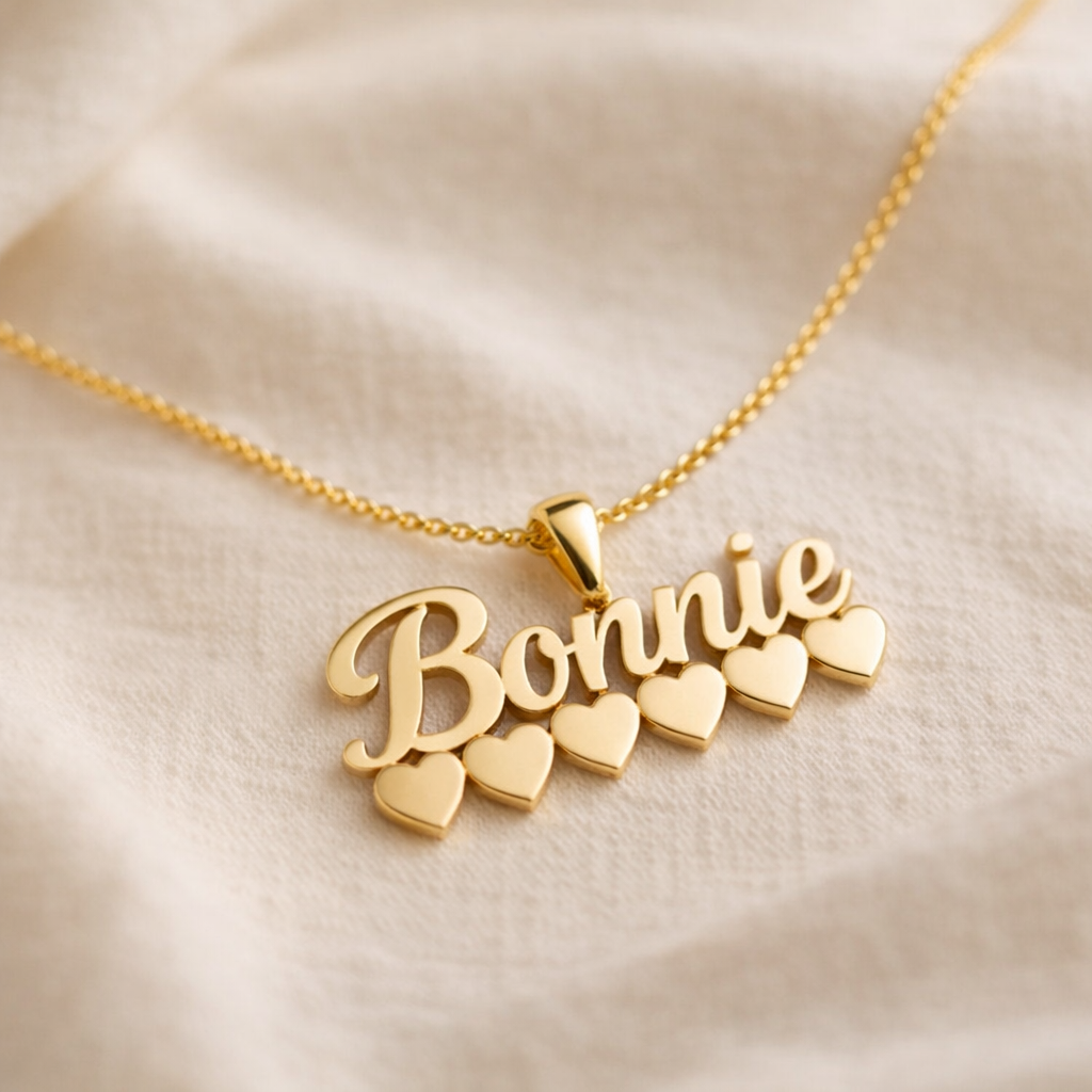 Personalized Multi Hearts Nameplate Necklace Gifts For Her