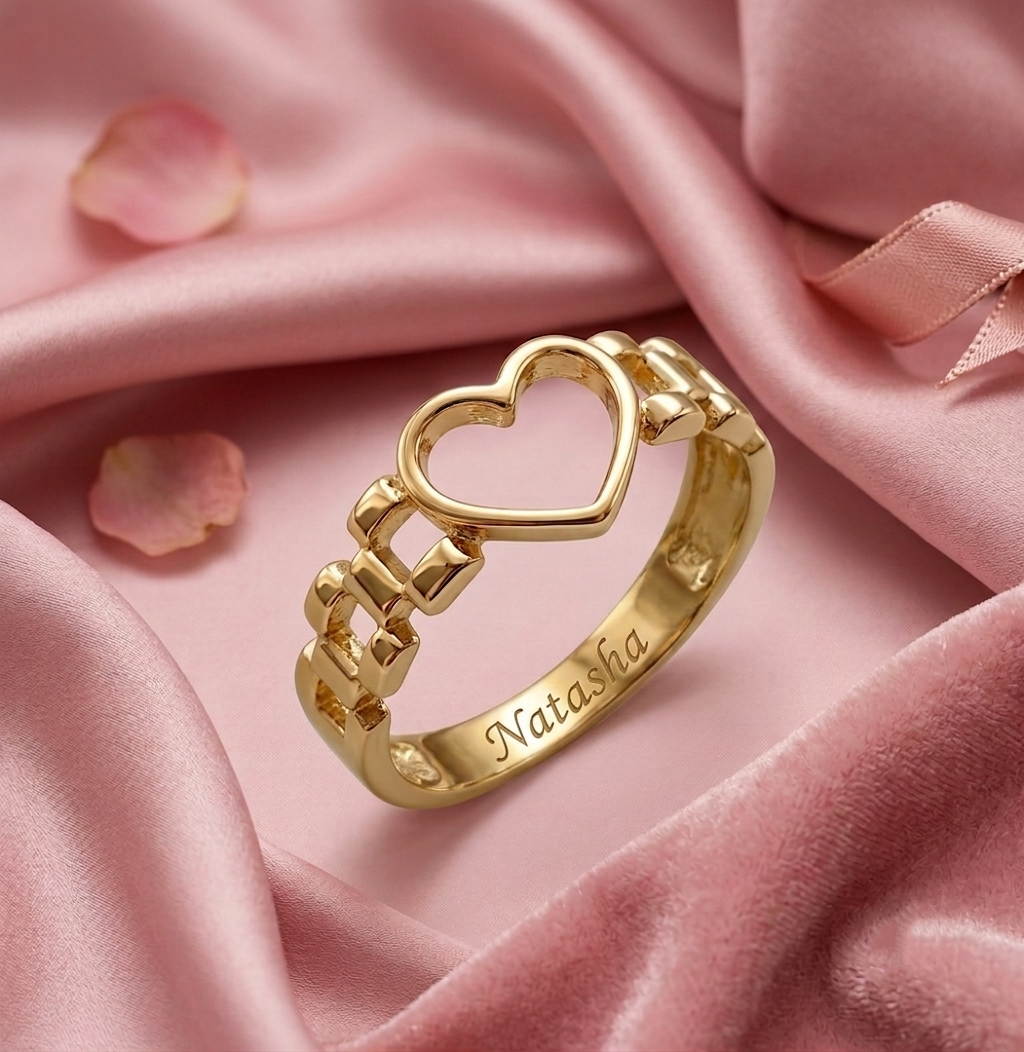 Rx Chain Style Heart Ring Gold Plated