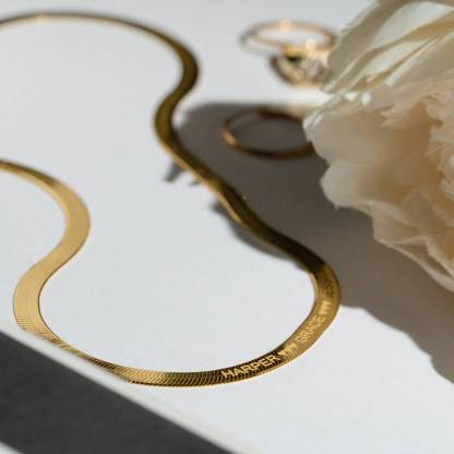 Herringbone Chain Engraved Necklace