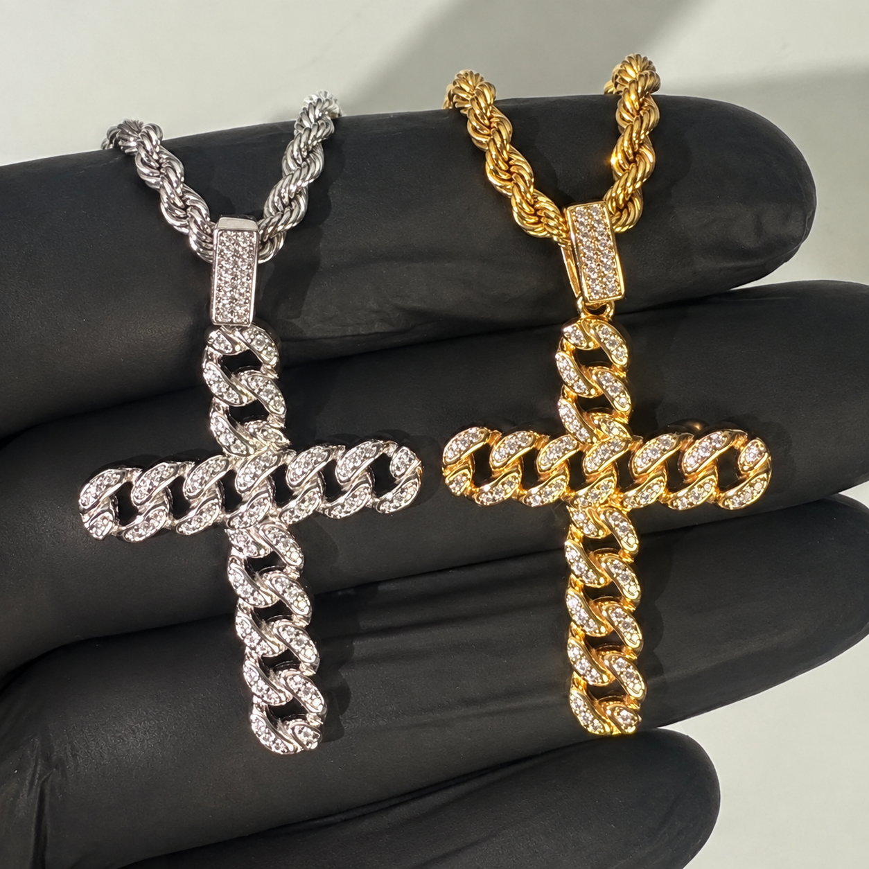 Gold Plated Zirconia Cross Pendant Necklace