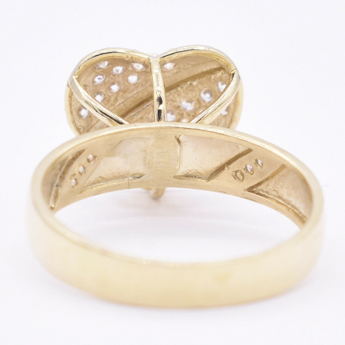 Personalized Textured Heart CZ Engraved Ring 