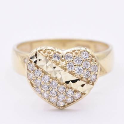 Personalized Textured Heart CZ Engraved Ring 