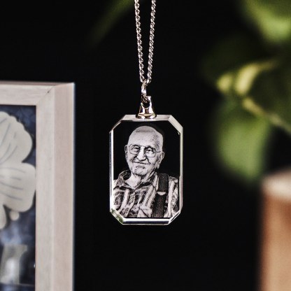 Crystal Memorial Necklace With 3D Picture Inside Personalized Photo Necklace