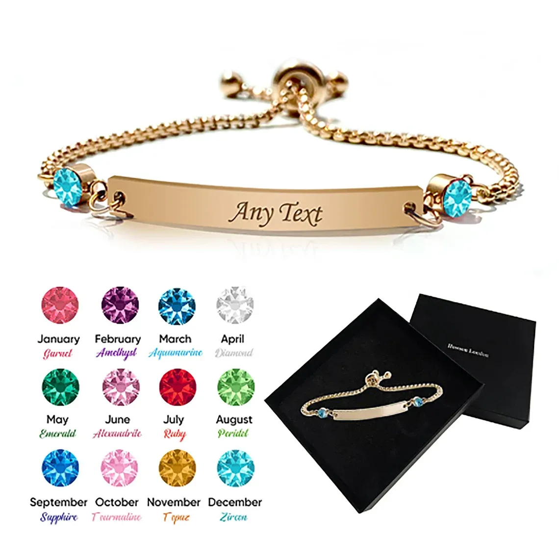 Personalized Birthstone Name Bracelets Engraved Bar Bracelet For Her