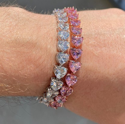 Diamond Cut Heart Pendant White Gold Rose Gold Hip Hop Bracelet
