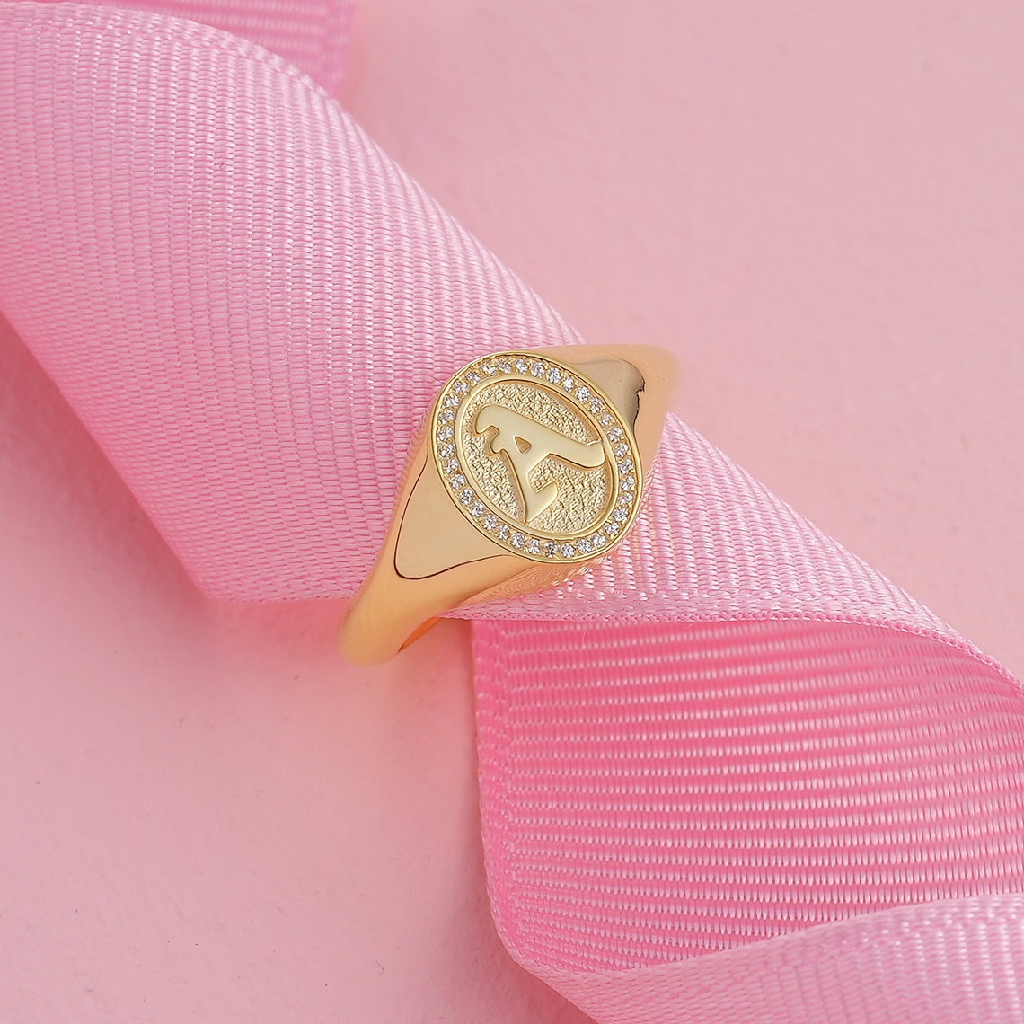 Old English Font Initial Signet Ring