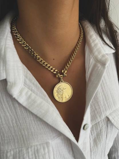 Medallion Necklace Gold Plated Vintage Necklace