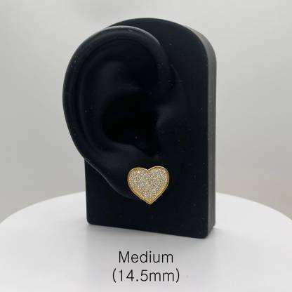 Gold Plated Heart CZ Stud Flat Classic Push Back Earrings