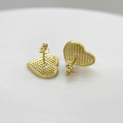 Gold Plated Heart CZ Stud Flat Classic Push Back Earrings