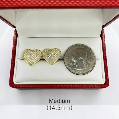 Gold Plated Heart CZ Stud Flat Classic Push Back Earrings