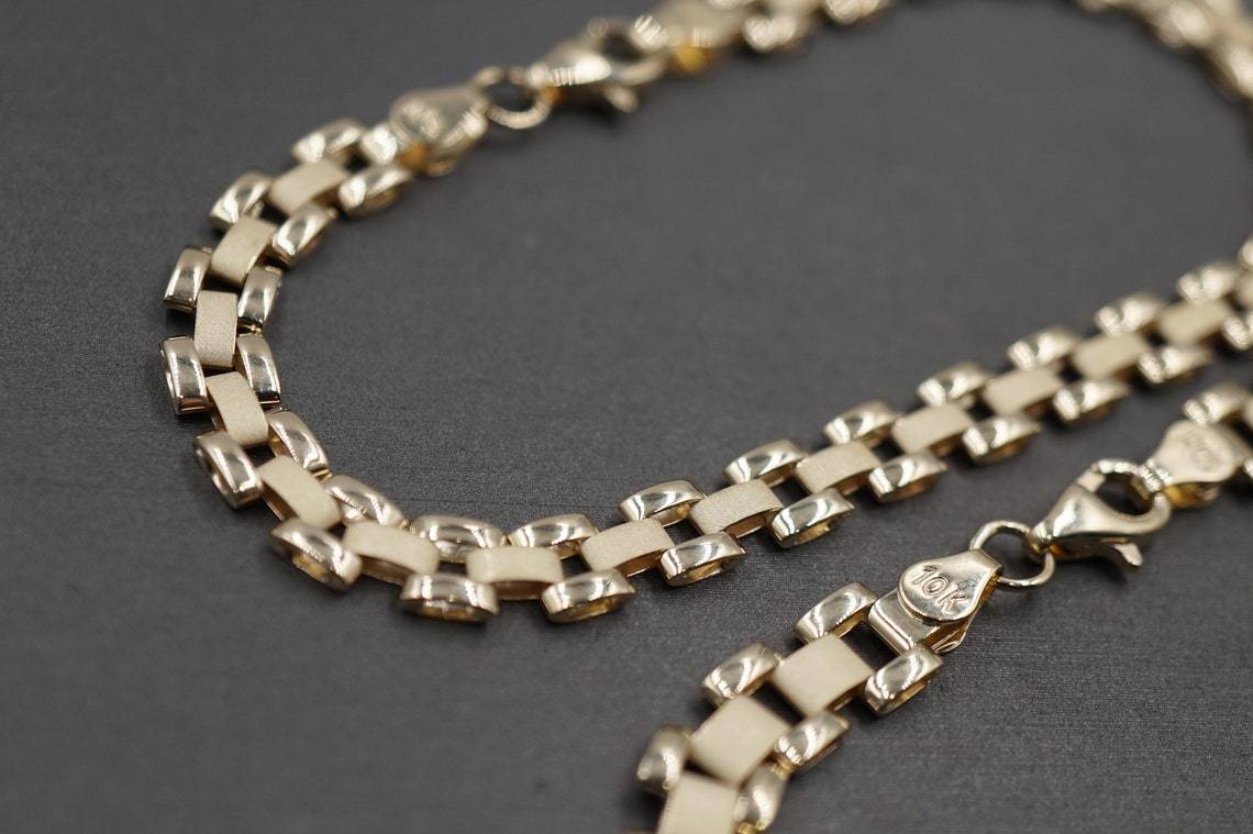 Rolex Style Link Chain Gold Plated Bracelet 5.3mm 6.3mm Width