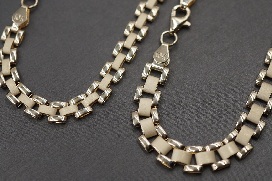 Rolex Style Link Chain Gold Plated Bracelet 5.3mm 6.3mm Width