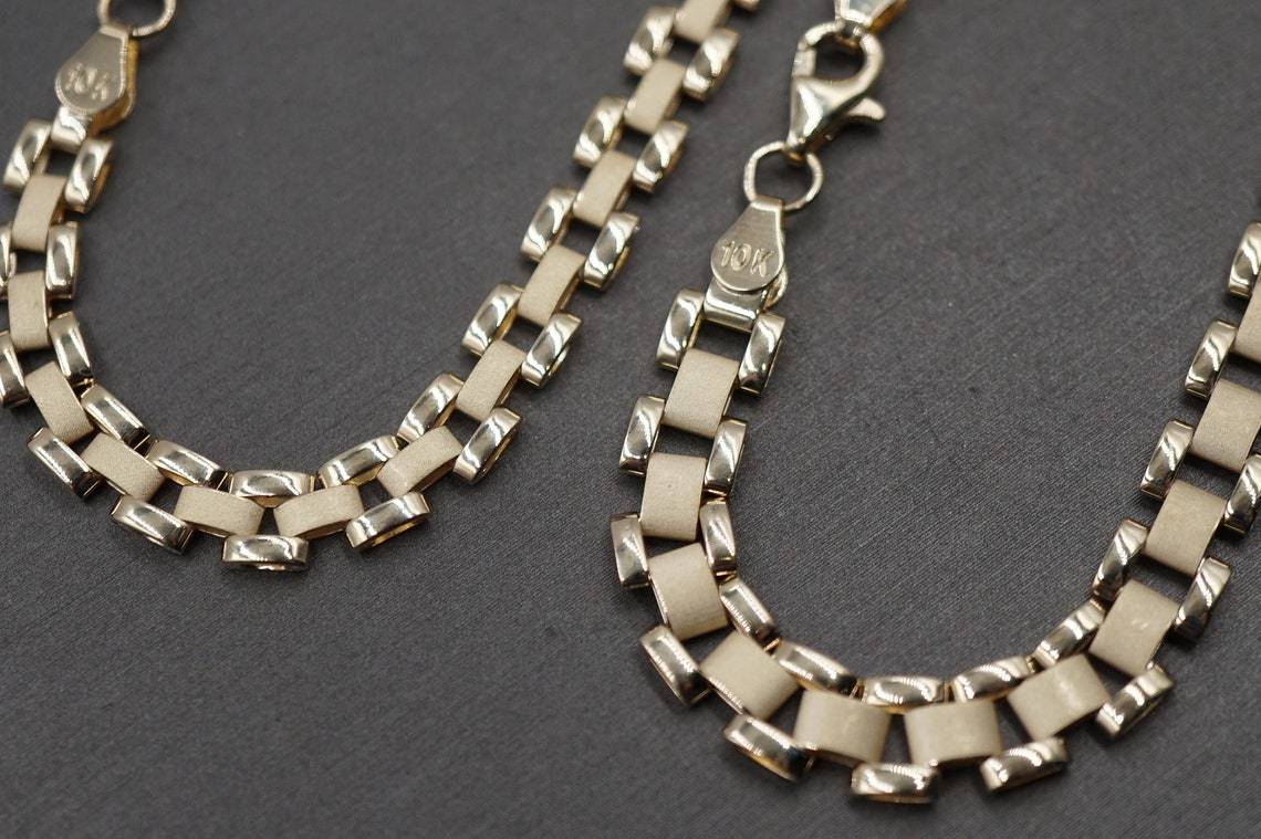 Rolex Style Link Chain Gold Plated Bracelet 5.3mm 6.3mm Width