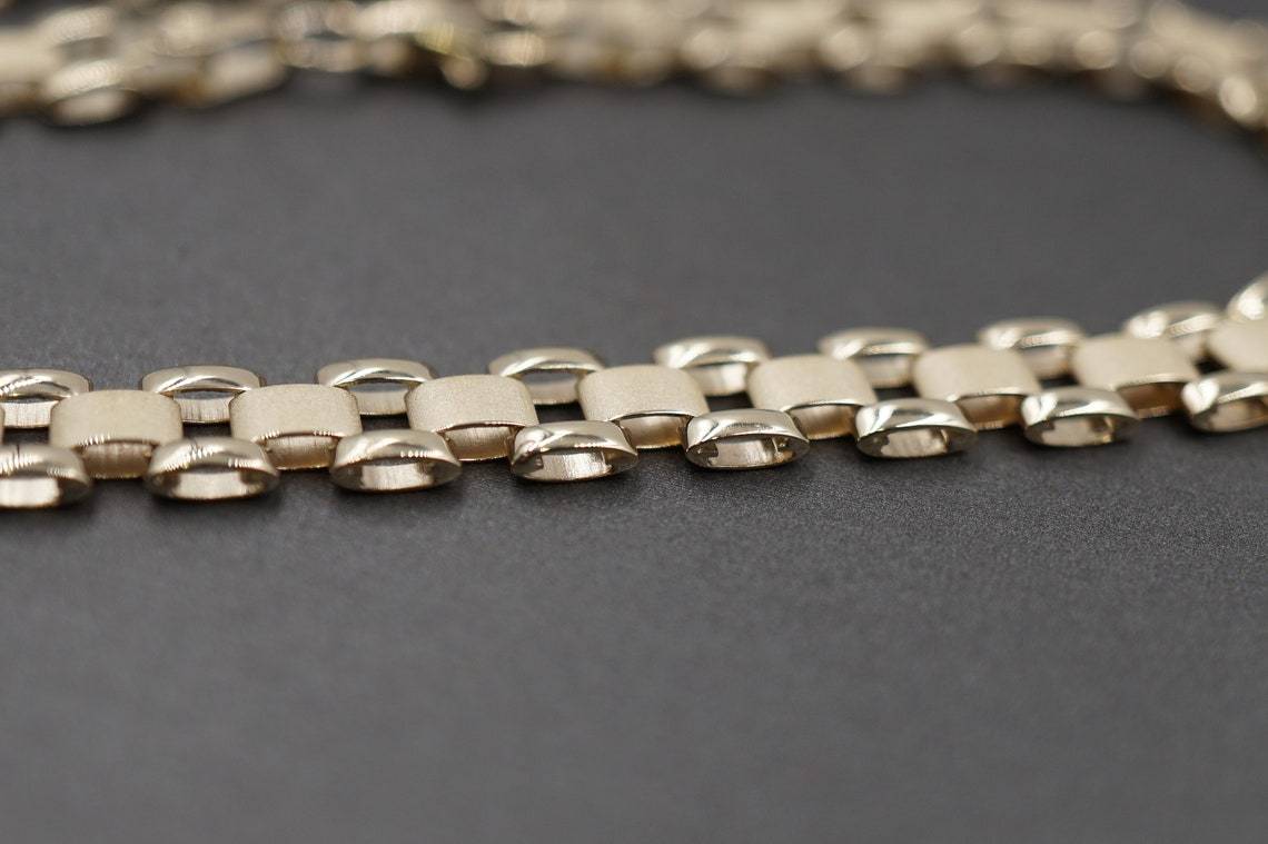 Rolex Style Link Chain Gold Plated Bracelet 5.3mm 6.3mm Width