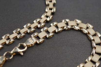Rolex Style Link Chain Gold Plated Bracelet 5.3mm 6.3mm Width