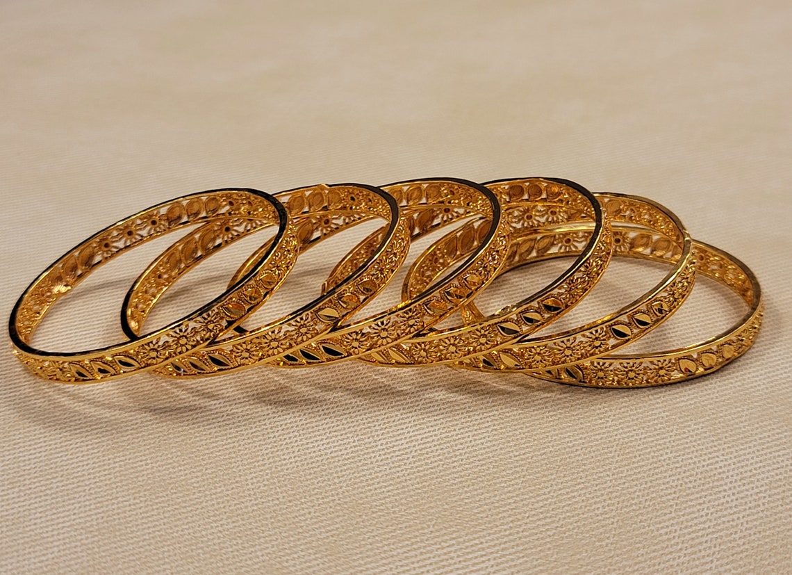Hollow Flower And Leaf Bangle Gold Plated Bracelet