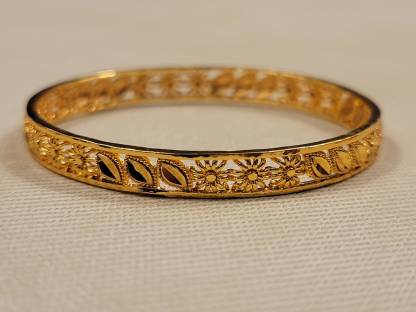 Hollow Flower And Leaf Bangle Gold Plated Bracelet