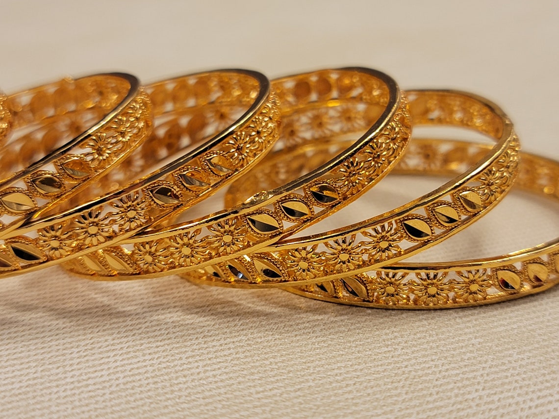 Hollow Flower And Leaf Bangle Gold Plated Bracelet