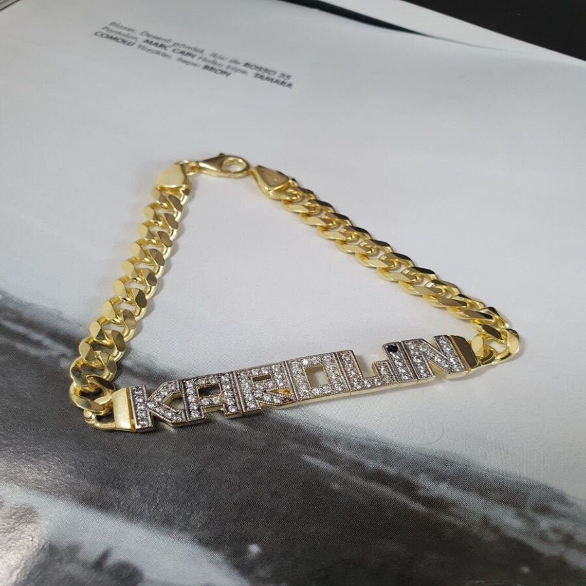 Thick Cuban Link Bracelet Gold Plated Personalized Name Bracelet