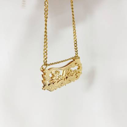 Double Plated Heart Diamond Cut Name Necklace 3D Nameplate Necklace